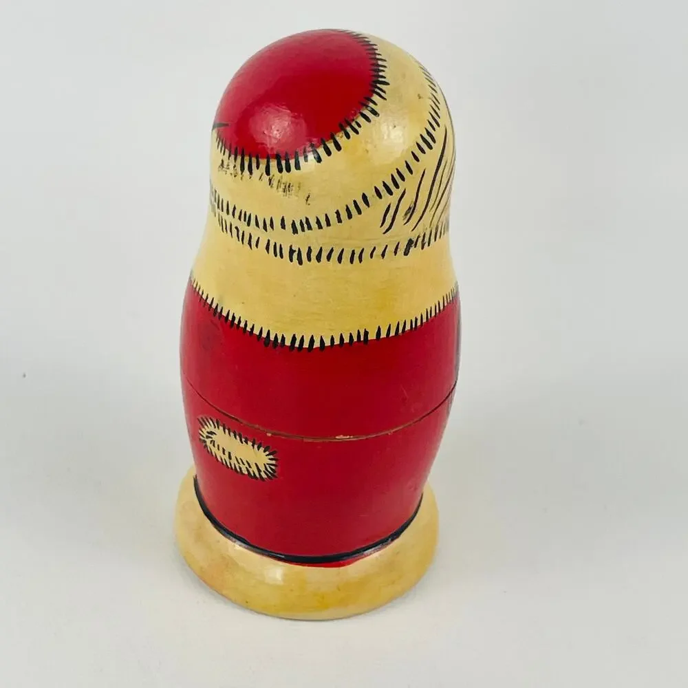 Hand Painted Wooden Nested Santa Doll holding Teddy Bear 4 1/8